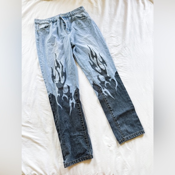 Edikted Flame Two Tone Denim Jeans High Rise Button Fly Women’s 34x31” - Picture 2 of 6